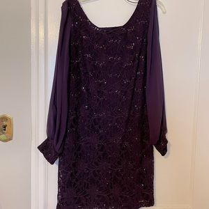 Beautiful lace and sequin purple dress long sleeve cold shoulder